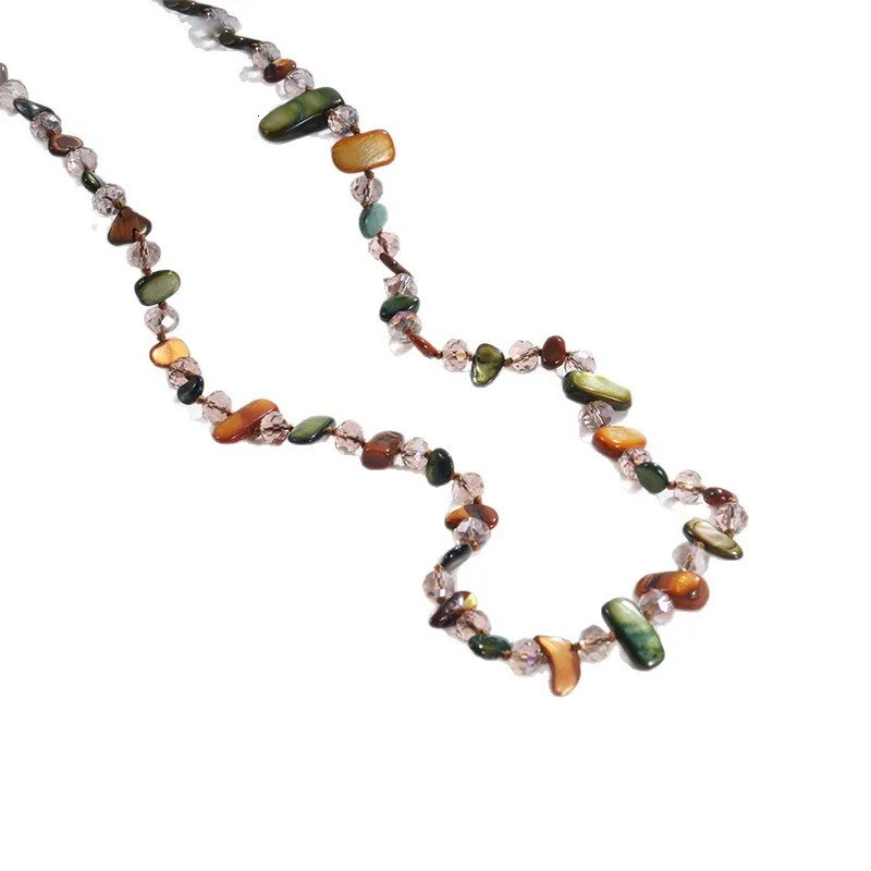 Minar Bohemian Multicolor Irregular Natural Stone Shell Crystal Glass Beads Beaded Necklace for Women Long Strand Sweater Chain 260106