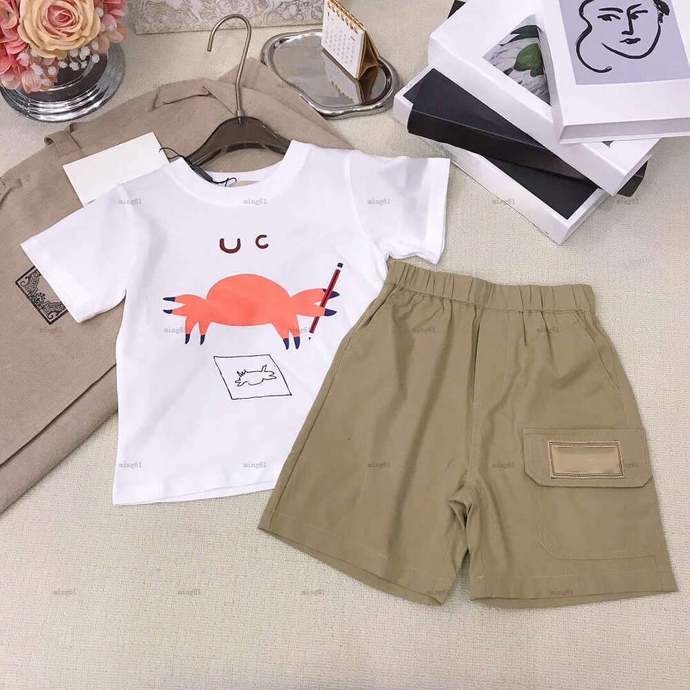 Brand baby T-shirt set Summer two-piece boys girls tracksuits kids designer clothes Crab pattern Short sleeve and shorts A162X05N153