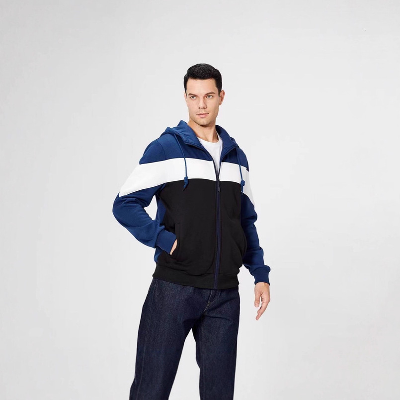 European Spring and Autumn Casual Cardigan Color Block Hooded Sweatshirt Jacket Men's Plus Size American Style Trendy Loose Fit - view 5