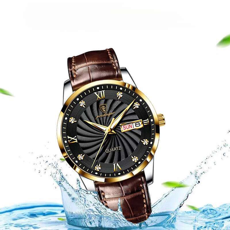 DHwatches Men's Luminous Waterproof Watch, Date Quartz Wristwatch with Leather Strap, 50M Diver Style Casual Men's Watch