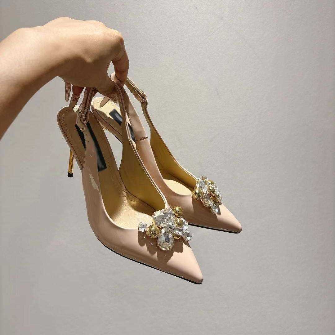 Luxury Women Sandals Elegant Pointed Stiletto Slingbacks Sandals New Rhinestone High Heels Women Fashion Party Office Dress Shoes 260106