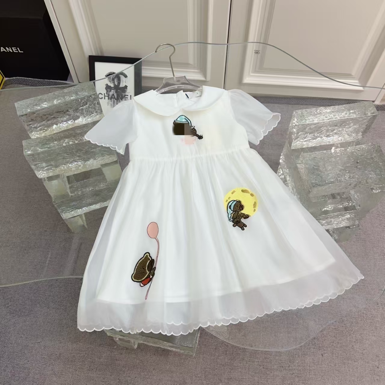 designer dress short sleeve letter print summer kids clothing baby girl clothes size 80-160cm
