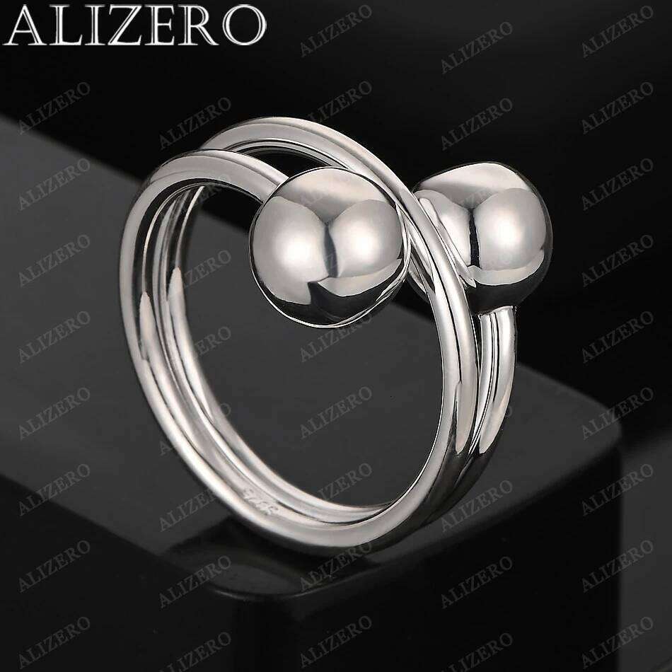 ALIZERO 925 Sterling Silver Rings Double Beads Ring For Women Men Wedding Engagement Band Fashion Party Gift Fine Jewelry
