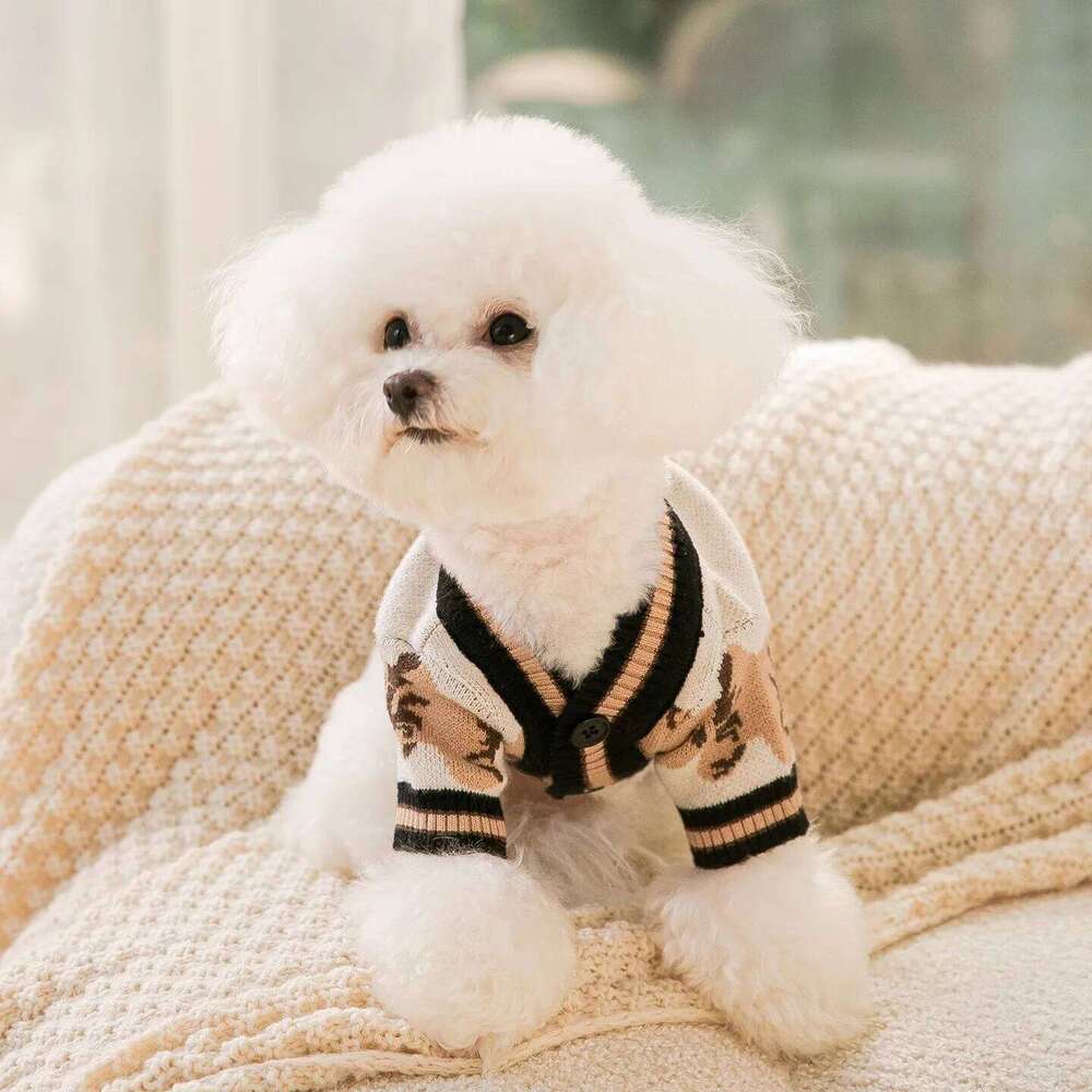 Bichon Full-Print Bear Sweater Pet Dog Clothing Winter Teddy Warm Clothes Small to Medium Dogs Snap-Front Garment 26H0107