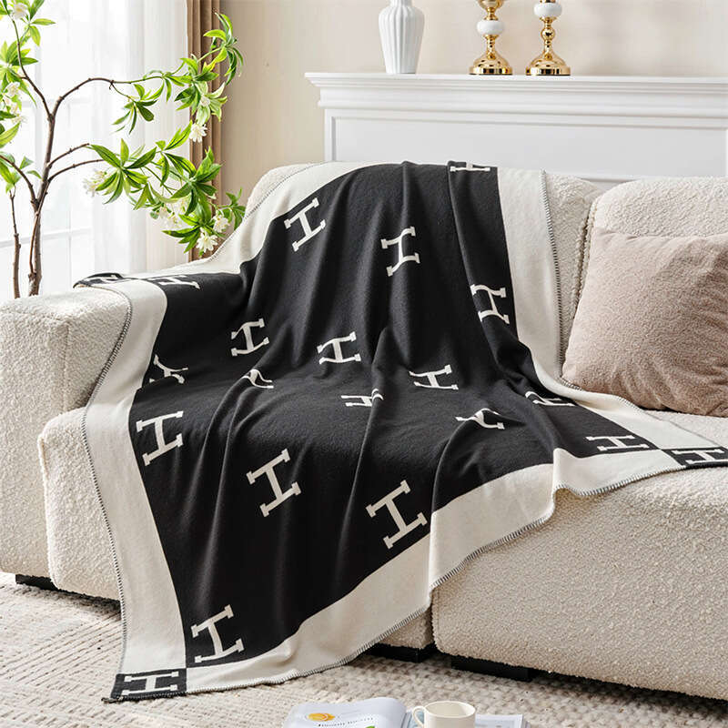 Woven single air conditioning sofa cover blanket with H letter aviation flight blanket
