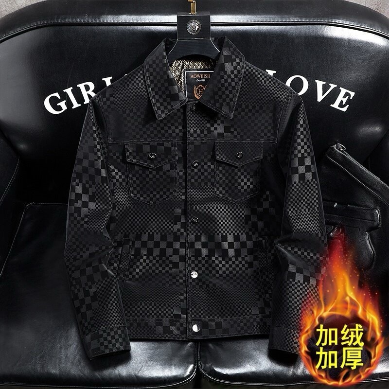 2026 New Designer Clothing Print Jacket Leather Men's Coat Top-class Business Casual Coat Fur Trend Outdoor Sports Luxury Men's Clothing