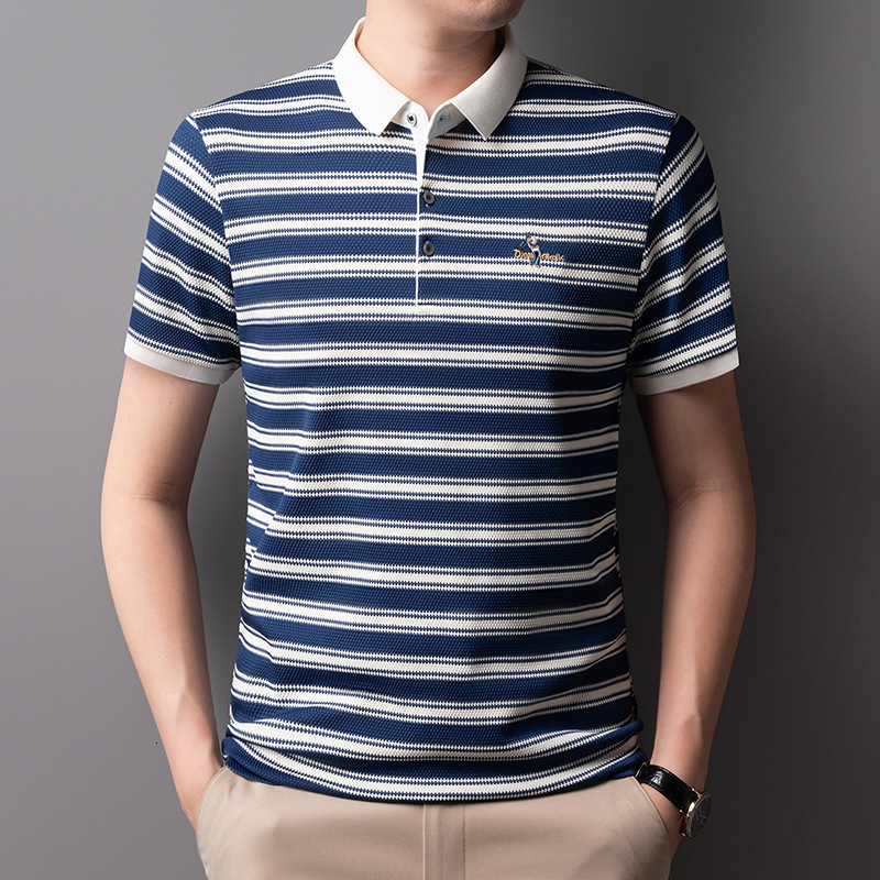 Designer Clothes 2025 Summer New Men's High-End Striped Short Luxury Brand T-Shirt Casual Turn-Down Collar Half Sleeve Polo Shirt