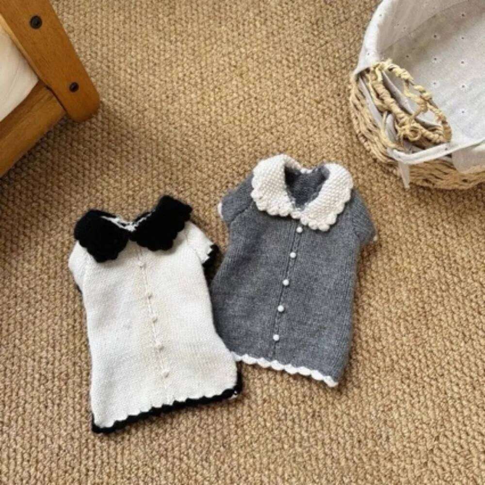 Pet Autumn Solid Color Spliced Collar Winter Warm Knit Sweater Small and Medium-sized Dog Yorkshire Teddy 26H0107