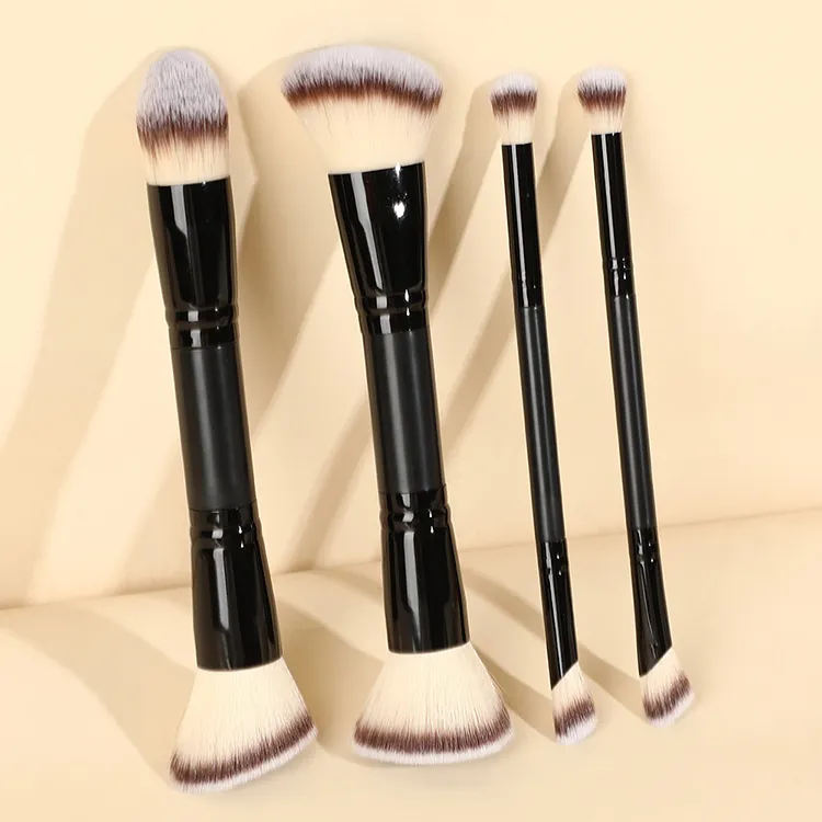 4 Pcs Soft Synthetic Makeup Brush Set Black Handle Contour Foundation Blush Eye Shadow Brushes Kit