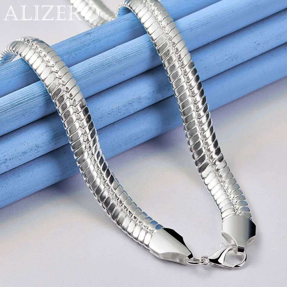 ALIZERO 925 Sterling Silver Necklace 8MM Snake Bone Chain Necklaces For Men Women Fashion Party Trendy Hip Hop Charm Jewelry
