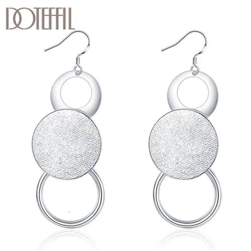 DOTEFFIL 925 Sterling Silver Matte Geometric Multicycle Earrings Charm Women Jewelry Fashion Wedding Engagement Party Gift