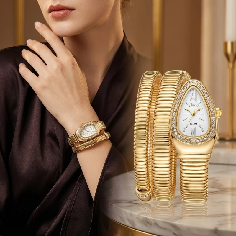 Fashion Woman Watches Retro Rhinestone Snake Shape Women Quartz Bracelet Watch Dress Ladies Clock reloj para mujer 260106