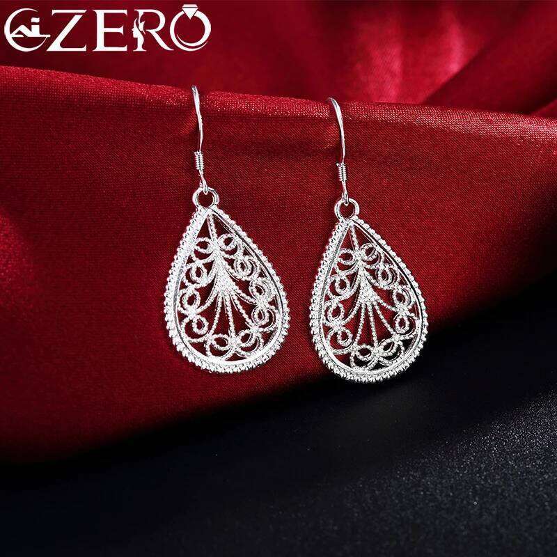 Selling party 925 Sterling Silver Earrings for Women Fine Jewelry Valentine's Day Gift Romantic carved drop shape