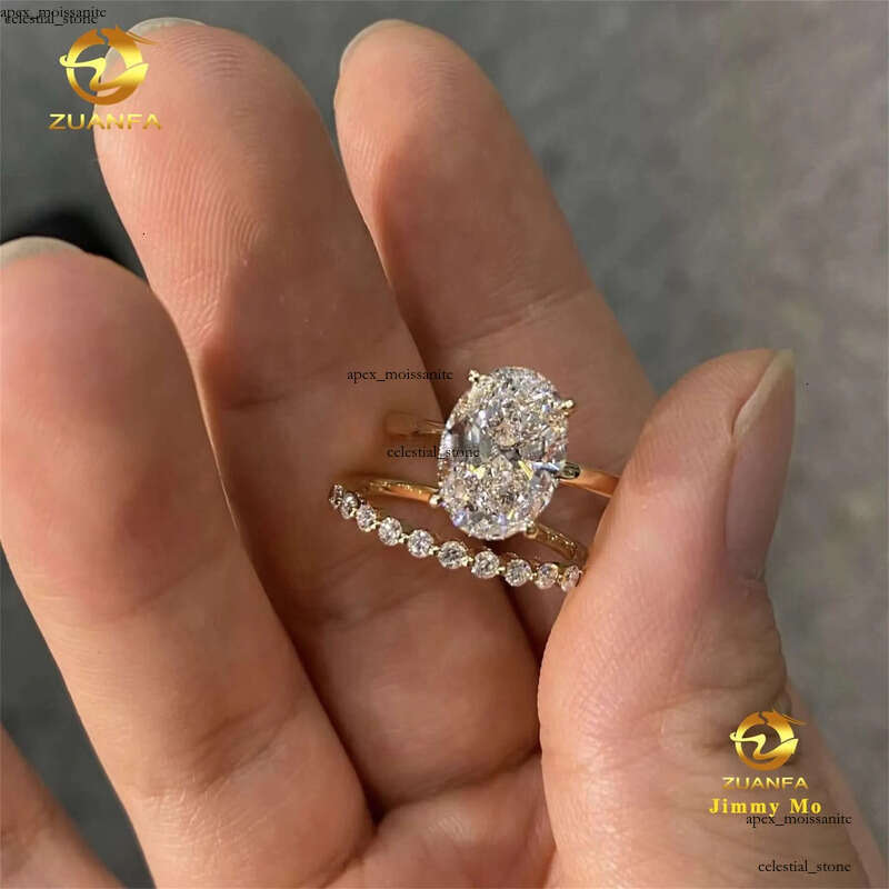 14k Gold IGI GRA VVS Moissanite Certificates Bridal Jewelry 1Ct/3Ct/5Ct CVD Lab Grown Diamond Oval Engagement Band Ring Set