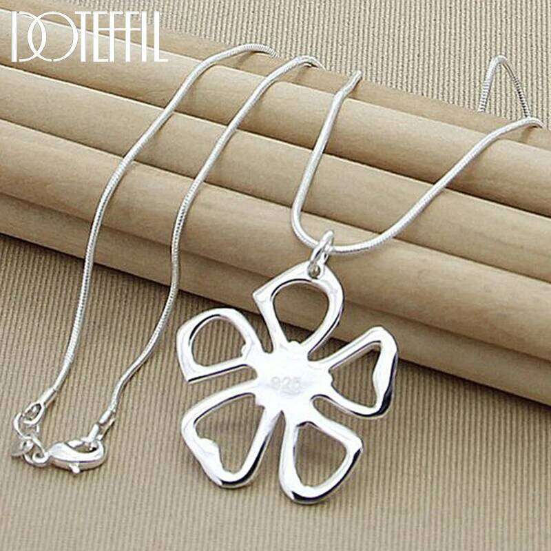 DOTEFFIL 925 Sterling Silver 18 Inch Snake Chain Flower Pendant Necklace For Woman Wedding Engagement Party Charm Jewelry