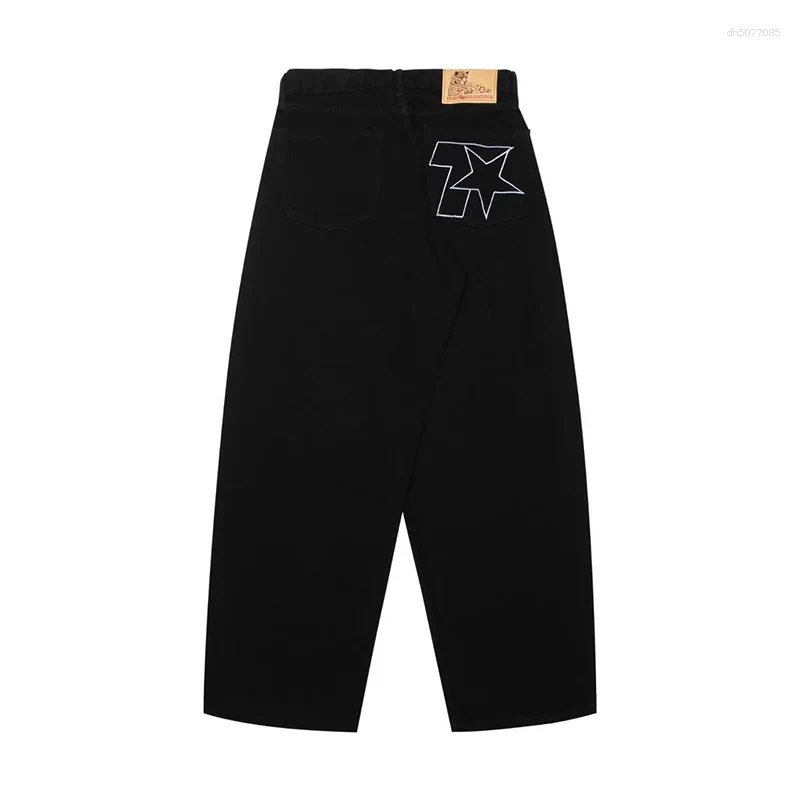 Men's Jeans Y2K Fashion Comfortable White Star Letter Embroidery Loose High Waisted Wide Leg Men Women Casual Streetwear