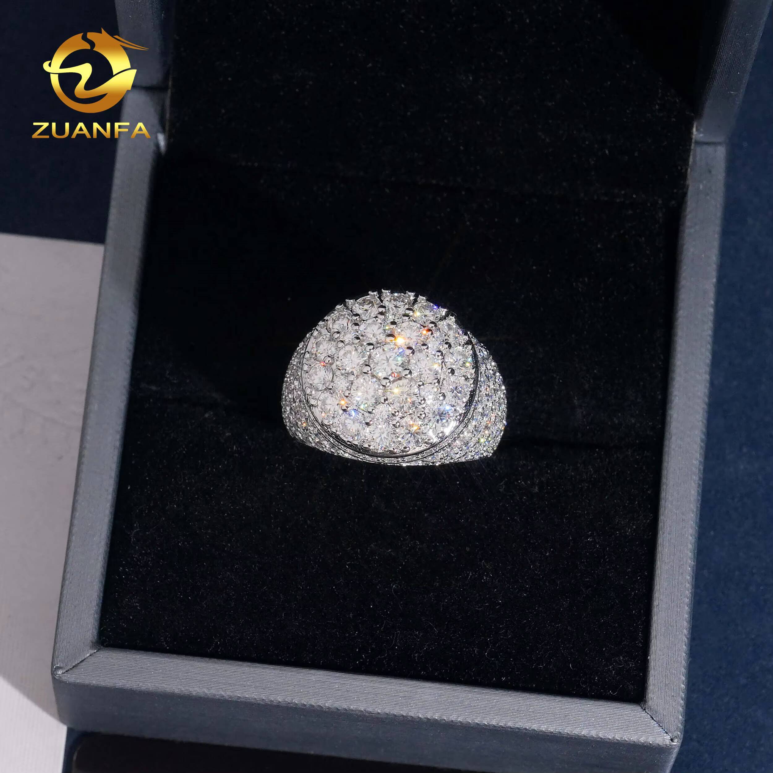 USA Local Stock RTS Hot Sale Custom Hip Hop Rapper Jewelry VVS Moissanite Iced Out 925 Silver Rings Diamond Men Ring