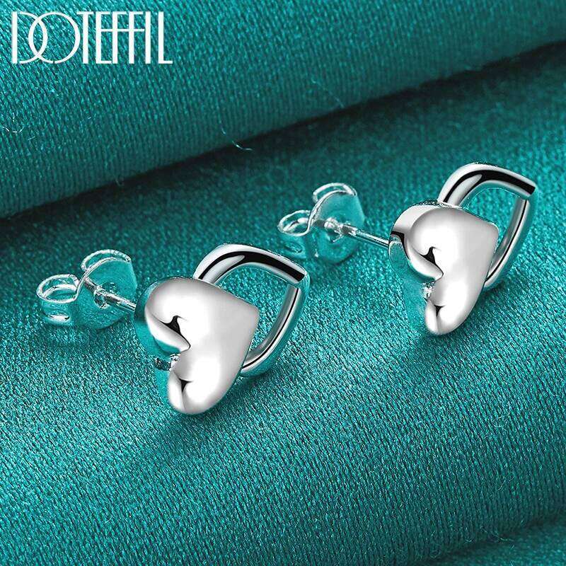 DOTEFFIL 925 Sterling Silver Heart Stud Earrings For Woman Wedding Engagement Fashion Party Charm Jewelry