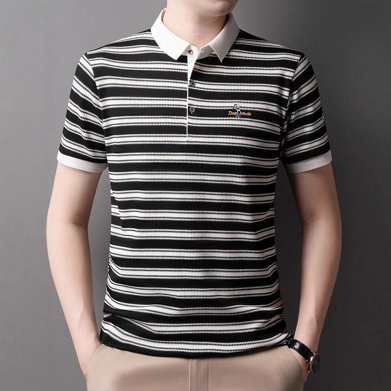 Designer Clothes 2025 Summer New Men's High-End Striped Short Luxury Brand T-Shirt Casual Turn-Down Collar Half Sleeve Polo Shirt