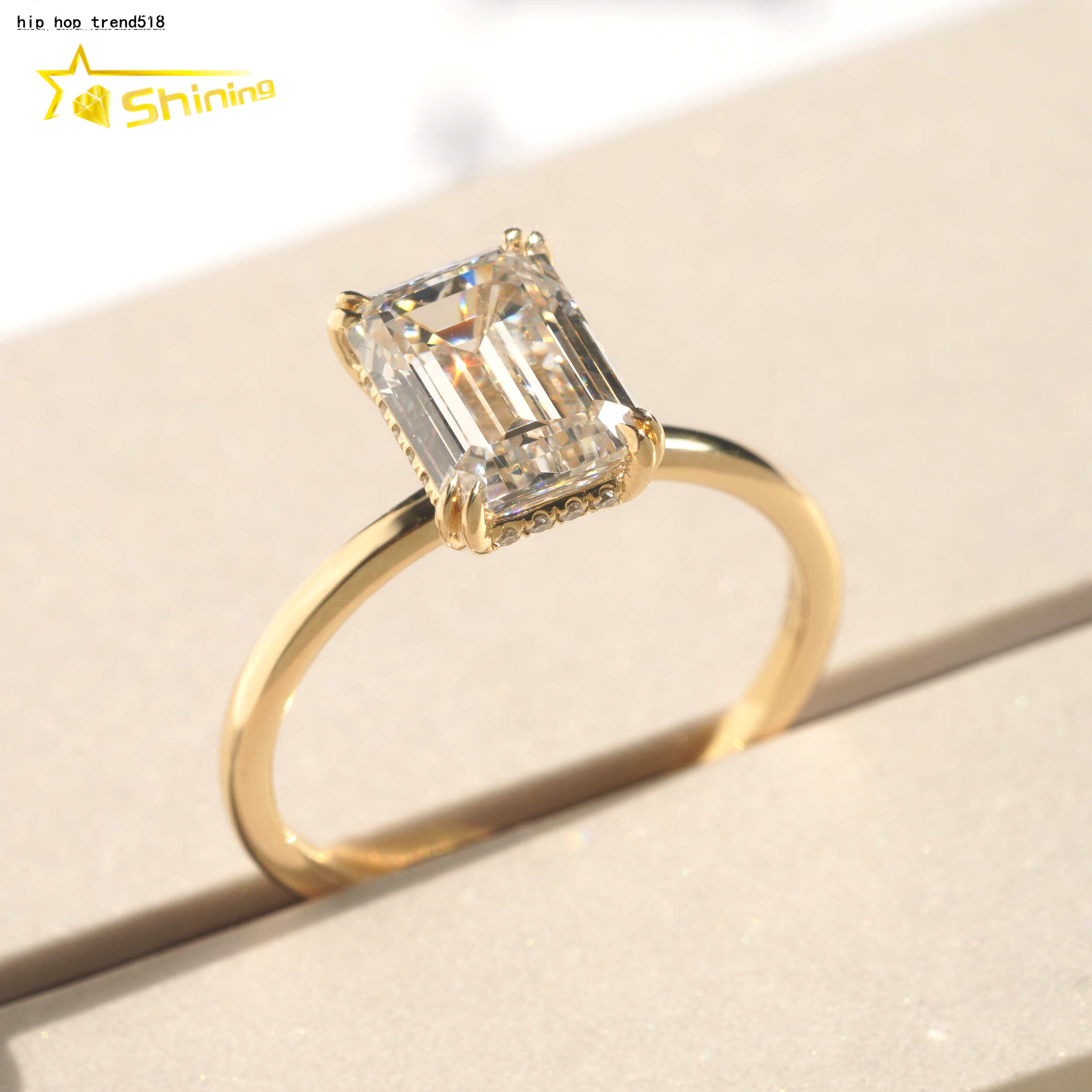Emerald Cut IGI Lab Grown Solitiare Diamonds Halo Engagement Rings Fine Jewelry 14K Solid Yellow Gold Rings with Certificate