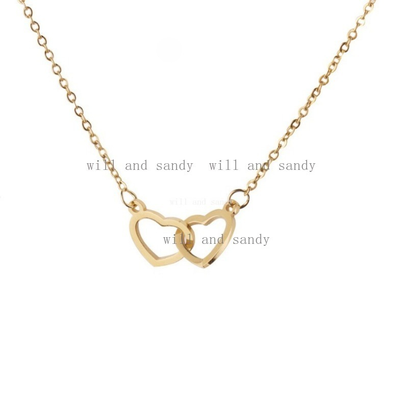 Valentine's Day Gift 18k Gold Interlock Double Heart Necklaces Non Tarnish Dainty Heart Chain Link Puzzle Necklaces for Woman Friends Fine Jewelry Mother Birthday
