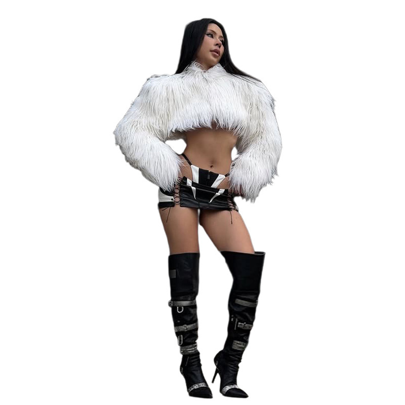 Women's Coat - Fall Winter New Arrival Solid Color Fleece Style Warm Fashionable Trendy Asymmetrical Short Coat for Women - view 7