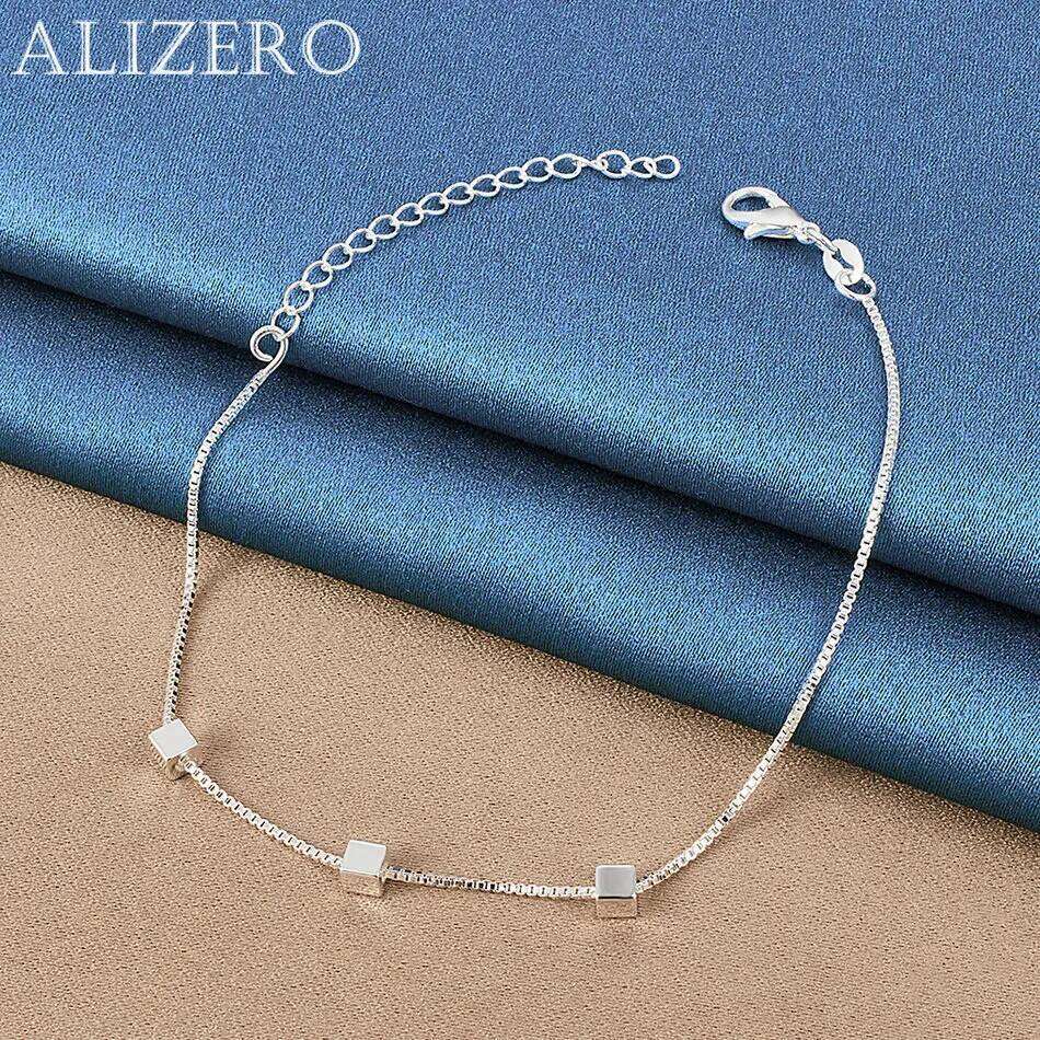 ALIZERO 925 Sterling Silver Bracelet Three Blocks Square Bracelets Women Fashion Jewelry For Birthday Party and Daily Wear