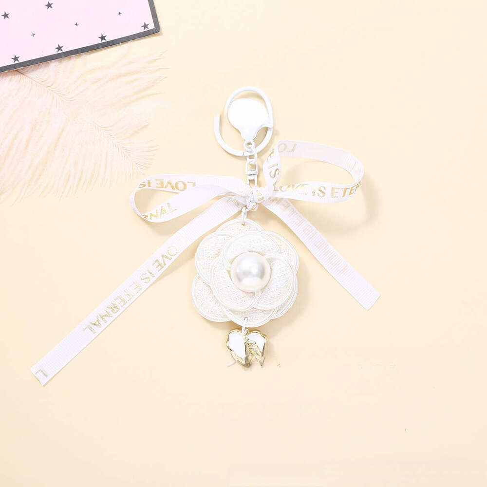 Bag Charm New Pearl Camellia Ribbon Braided Rope DIY Pendant Keychain Multifunctional Phone Bag Chain Accessory