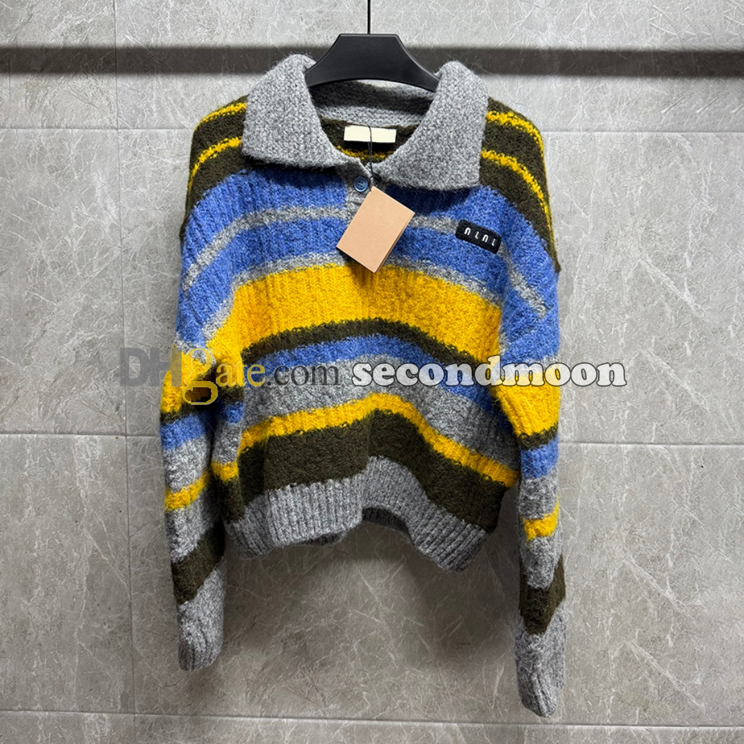 Women Wool Sweater Contrast Color Knit Wear Knitted Polo Shirt Luxury Long Sleeve Jumper Letters Embroidered Sweaters