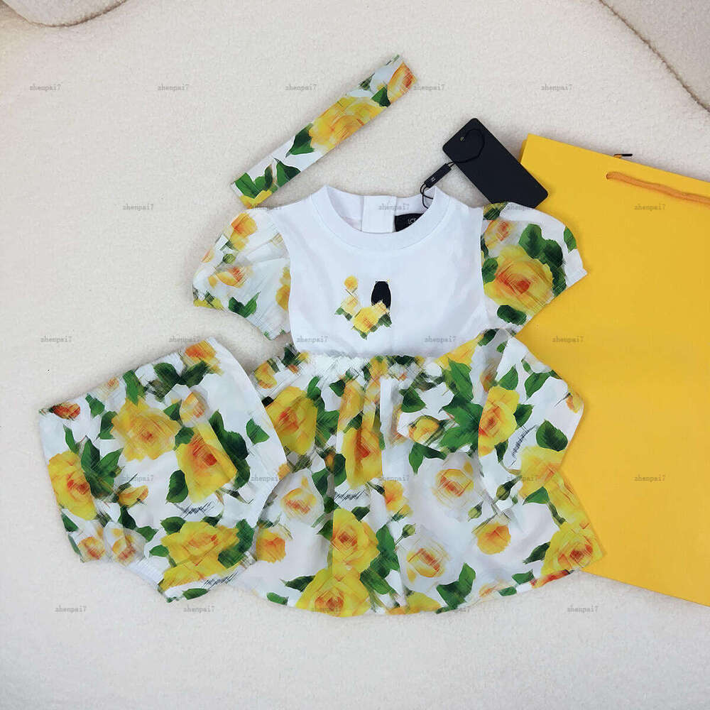 Top newborn jumpsuits Colored flower pattern toddler dress baby infant bodysuit girl skirt And underwear A148X04N034