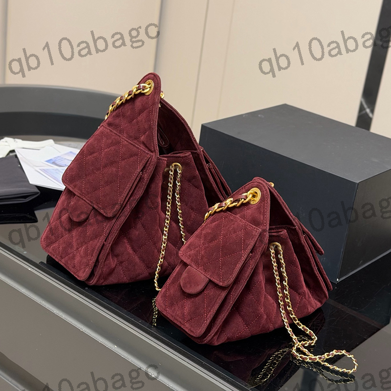 Hobo Suede Tote Bucket Bag Designer Womens Shoulder Bag Genuine Leather Checkered Pattern Gold Metal Matelasse Chain Luxury Handbag Underarm Shopping Bags 22/26 Cm