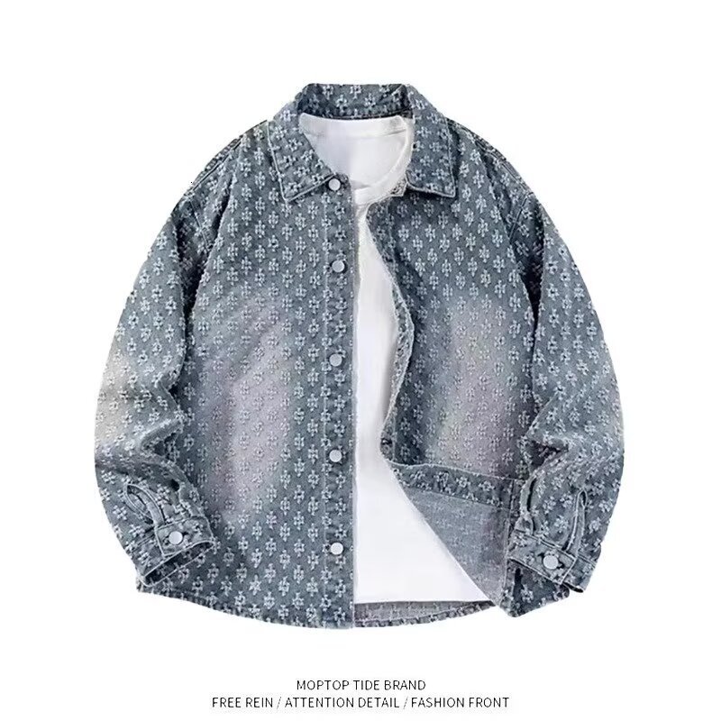 Luxury Brand Designer Clothes American Style Trendy Brand Spring And Autumn New Niche Design Washed Jacquard Denim Jacket Men's Trendy Couple Jac