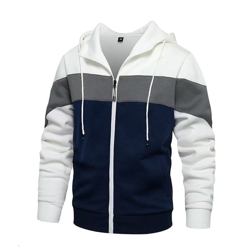 European Spring and Autumn Casual Cardigan Color Block Hooded Sweatshirt Jacket Men's Plus Size American Style Trendy Loose Fit - view 6