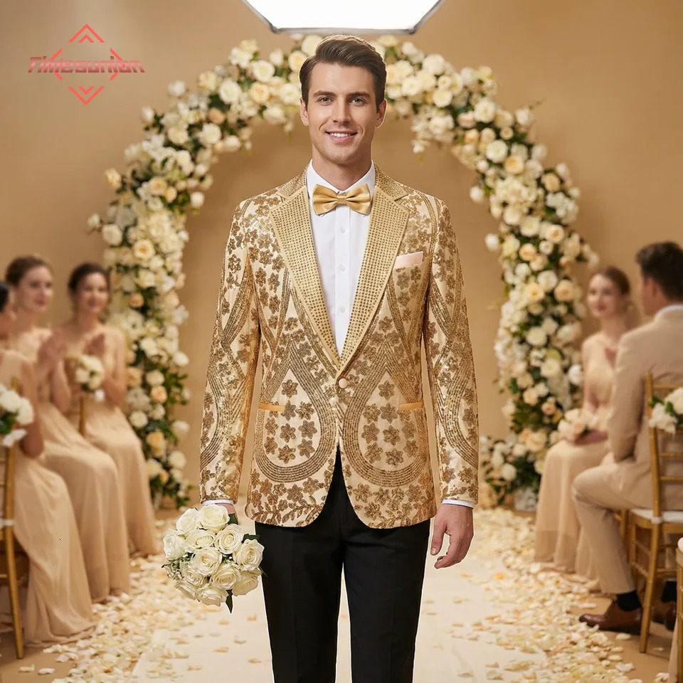 Mens Sequin Suit Single Button Jacket 2025 Red Gold Silver Fashion Wedding Party Blazer for Singer Trendy Coats 260106