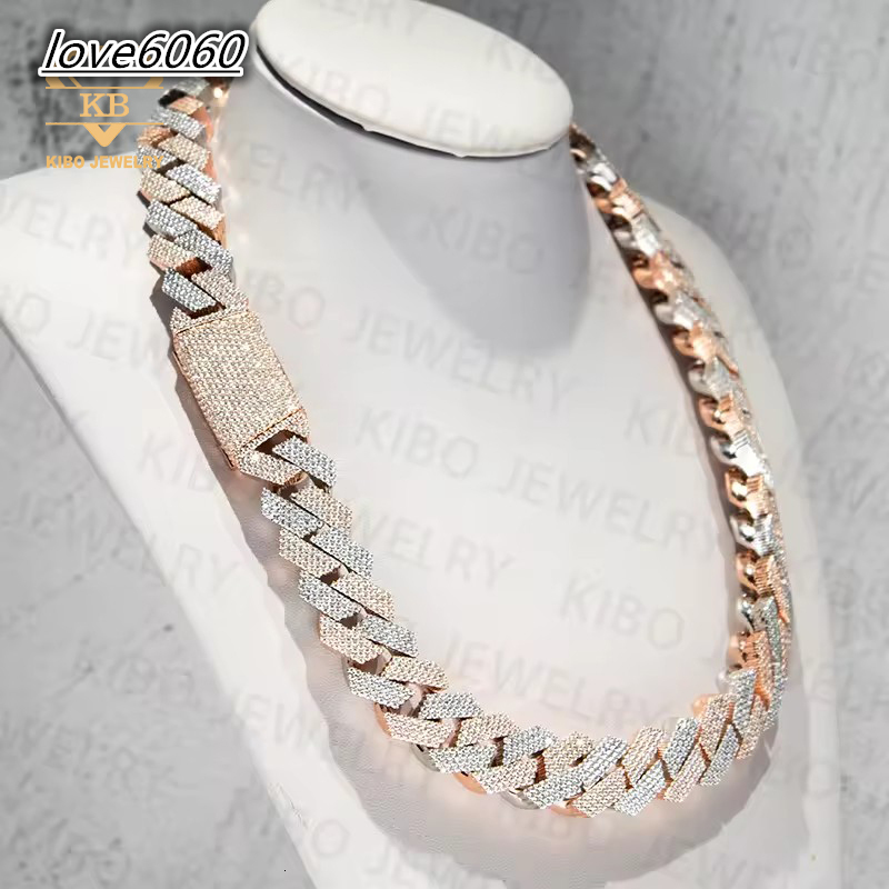 Iced Out Two Tone Vvs Moissanite Necklace 925 Sterling Silver Rose Gold Plated Big Huge 20mm Cuban Link Moissanite Chain