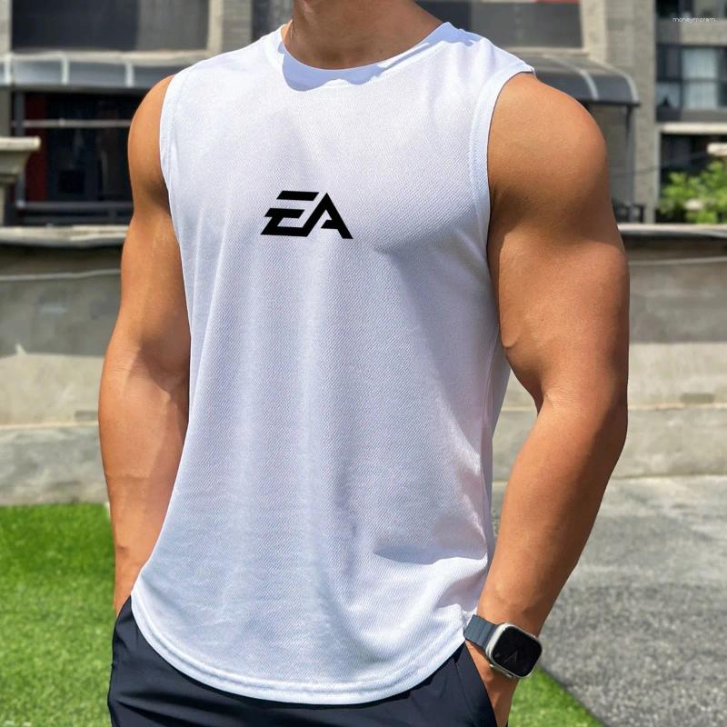 Men's Tank Tops Summer Trend Sleeveless Pullover Fashion Round Neck Mesh Shirt Sports Fitness Running Vest Quick Dry