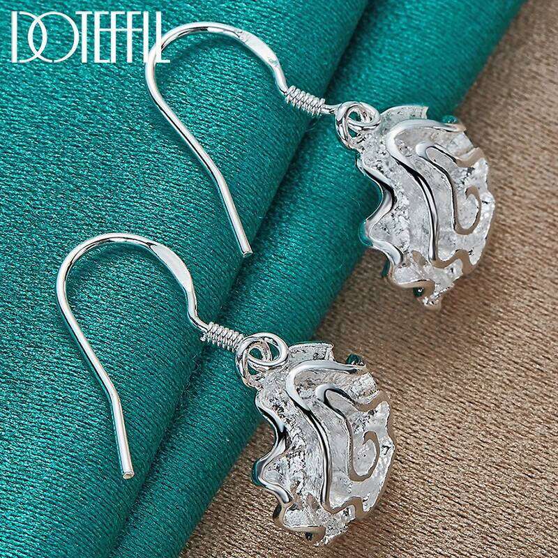 DOTEFFIL 925 Sterling Silver Rose Flower Drop Earrings For Woman Wedding Engagement Party Fashion Charm Jewelry