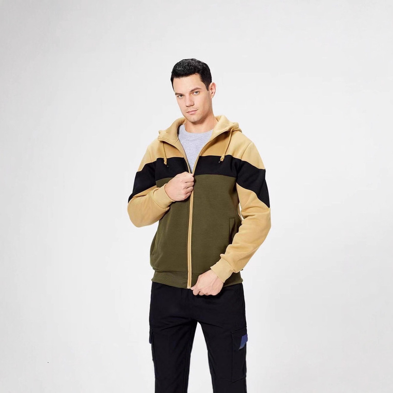 European Spring and Autumn Casual Cardigan Color Block Hooded Sweatshirt Jacket Men's Plus Size American Style Trendy Loose Fit - view 3