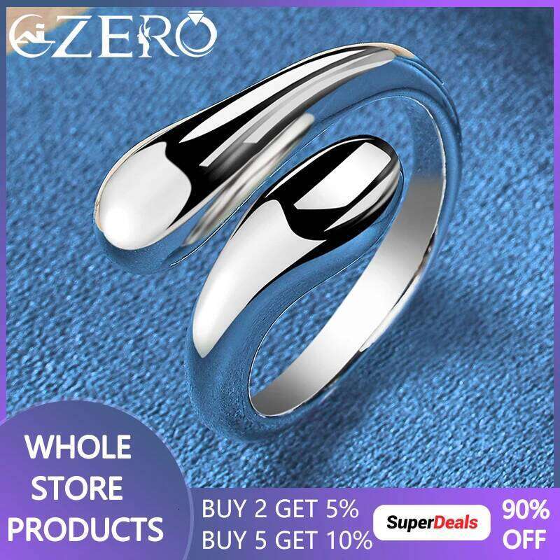 ALIZERO 925 Sterling Silver Water Drop Open Ring For Women Men Wedding Band Fashion Party Jewelry Accessories Lovers Gifts