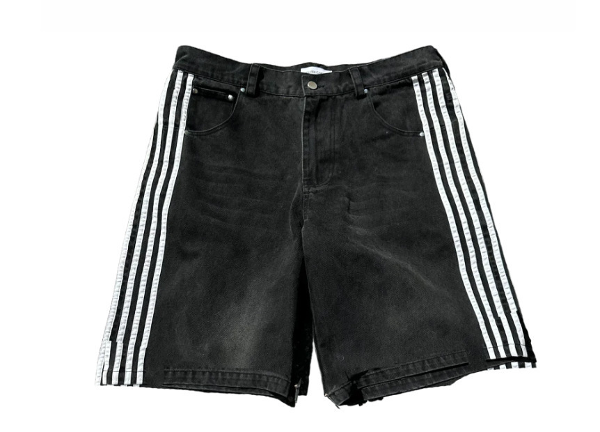 Men's Short Y2K Denim Shorts Mens Womens HCW Striped Embroidery Retro Loose Summer Shorts Harajuku Hip Hop Casual Gym Shorts Streetwear New