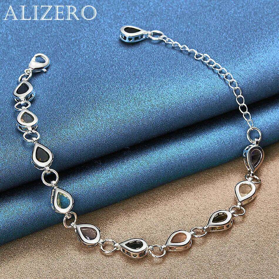 ALIZERO 925 Sterling Silver Multicolor Zircon Water Drop Bracelets For Women Fashion Accessories Elegant Style Jewelry Gifts