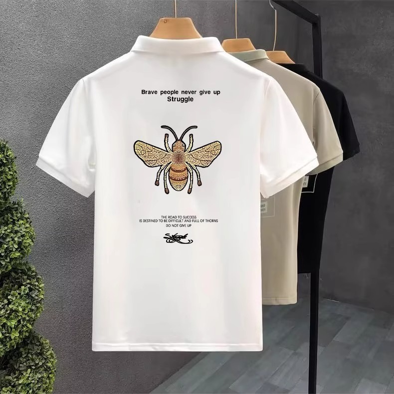 Designer Clothes Handsome Little Bee Men's Polo Shirt Summer Trendy Printed T-Shirt Luxury Brand Korean Style Slim Fit Short Sleeve Casual Top Me
