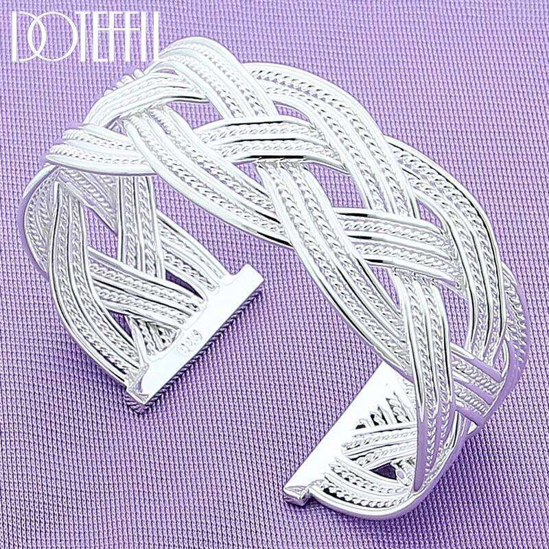 DOTEFFIL 27mm Interwoven Network Bangle Bracelet 925 Sterling Silver Wedding Engagement Woman Fashion Charm Party Jewelry