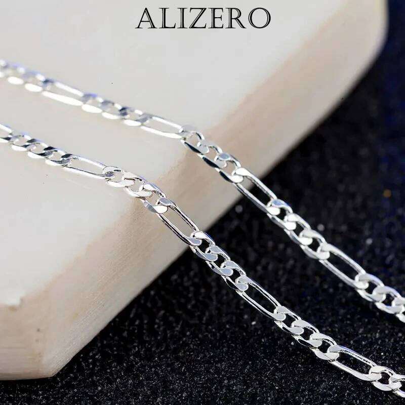 ALIZERO 925 Sterling Silver 2mm Sideways Flat Chain 16/18/20/22/24/26/28/30 Inch Necklace For Women Man Wedding Fashion Jewelry