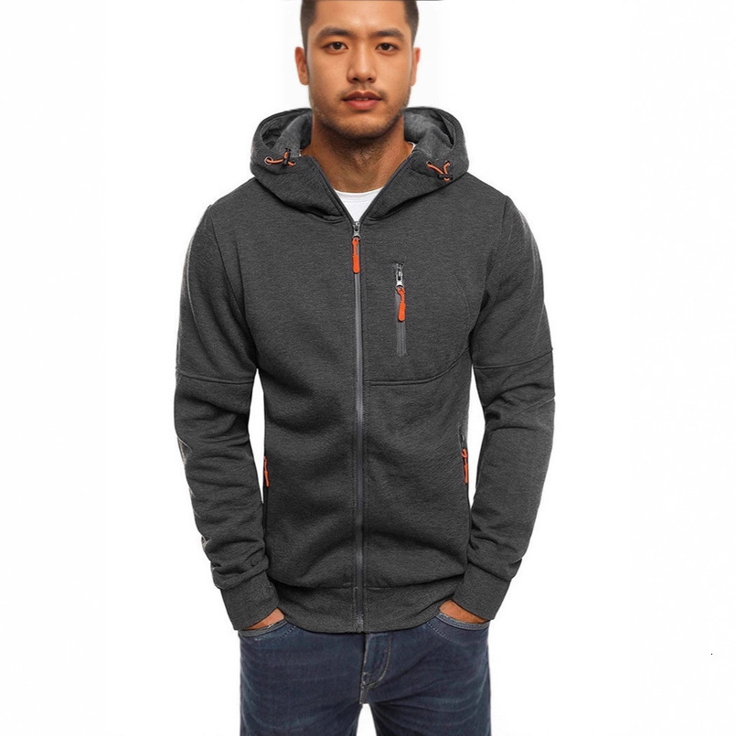 Cross-Border Foreign Trade European American Spring and Autumn Sports Casual Fitness Loose Zipper Solid Color Hoodie Men's Hooded Cardigan