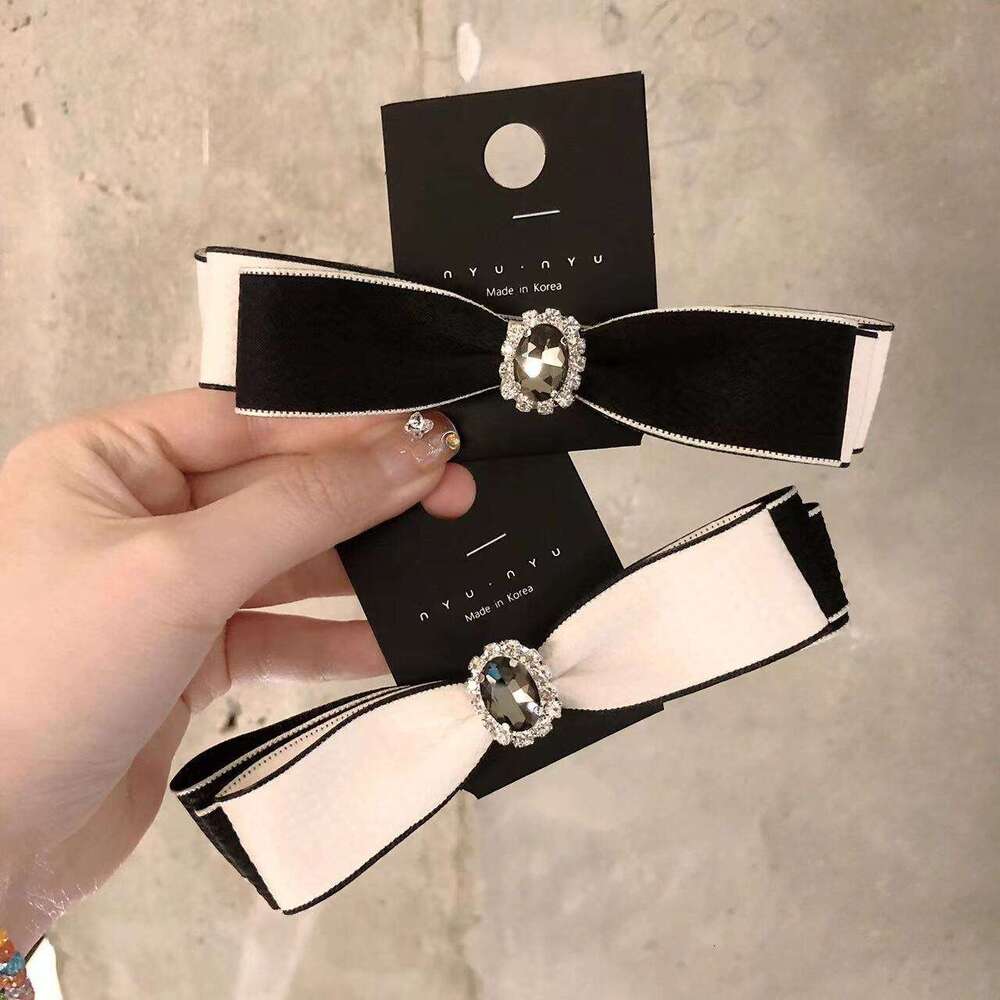 Women's crystal hair accessories Retro Rhinestone Bow Spring Elegant Black Small Hairpin Girl Versatile Top Clip
