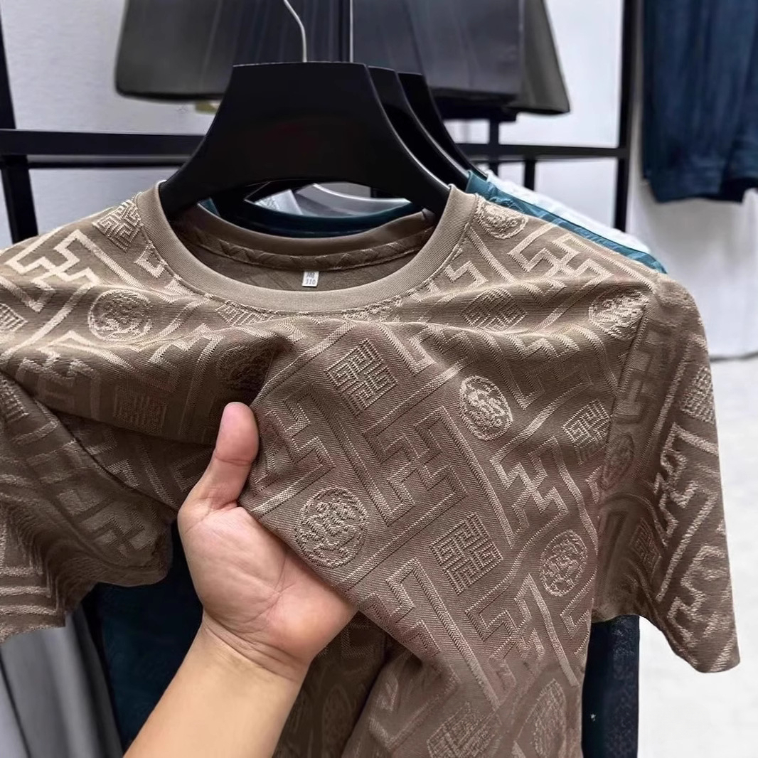 Luxury Brand Designer Clothes Foreign Trade Men's New Short Sleeve T-Shirt Round Neck Half Sleeve Summer Ice Silk T-Shirt Top Trendy One Piece Dr