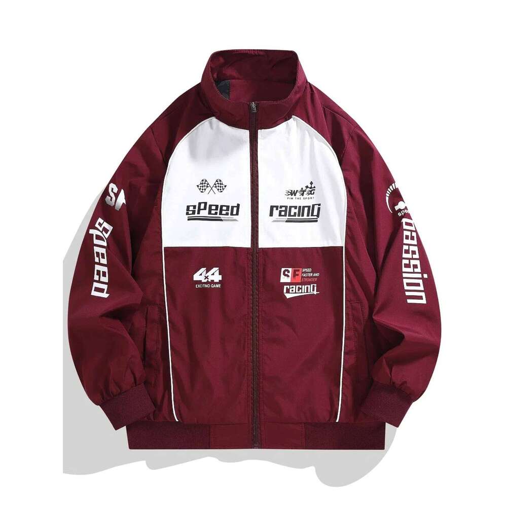 Men's Sports Bomber Jacket Racing Suit, Zipper Opening, Stand Collar, Long Sleeve with Letter Print - Perfect Matching Casual Wear