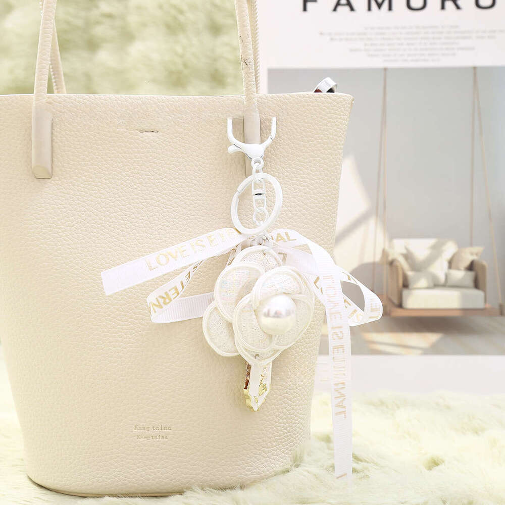 Bag Charm New Pearl Camellia Ribbon Braided Rope DIY Pendant Keychain Multifunctional Phone Bag Chain Accessory