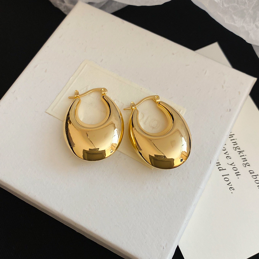 European and American Cross-Border Metal Glossy Oval Casual Simple Personality Fashion Earrings Design Sense Niche Ear Jewelry - view 5